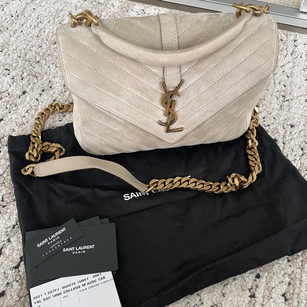 YSL COLLEGE MEDIUM IN QUILTED SUEDE